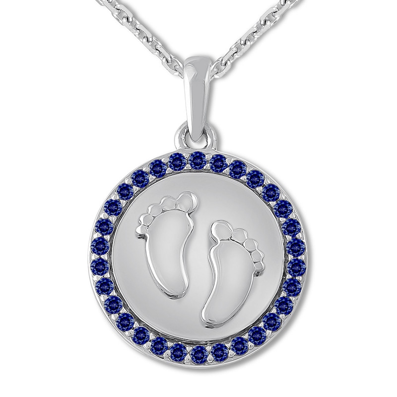 Main Image 1 of Footprints Necklace Lab-Created Sapphires Sterling Silver