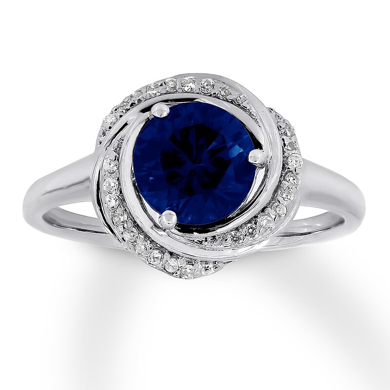 Main Image 1 of Lab-Created Sapphire Ring 1/10 ct tw Diamonds Sterling Silver