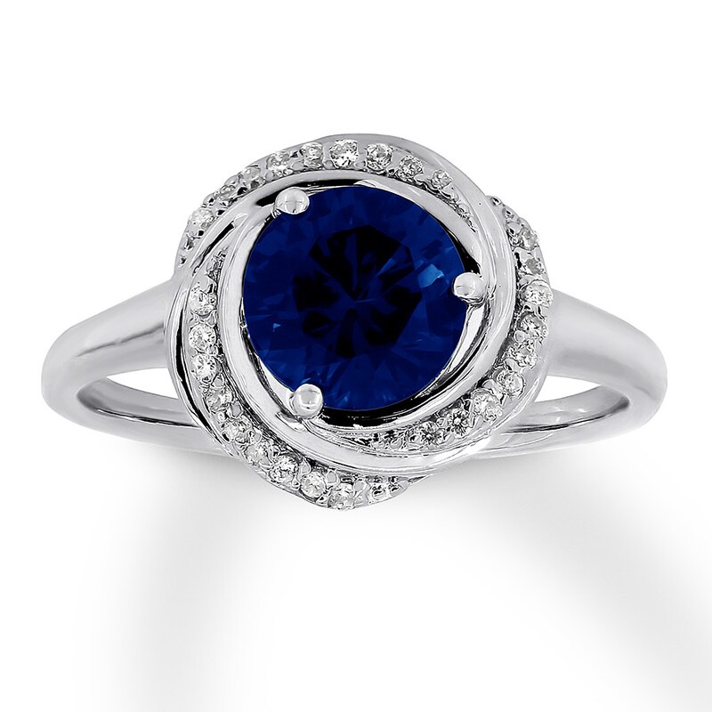 Lab-Created Sapphire Ring 1/10 ct tw Diamonds Sterling Silver