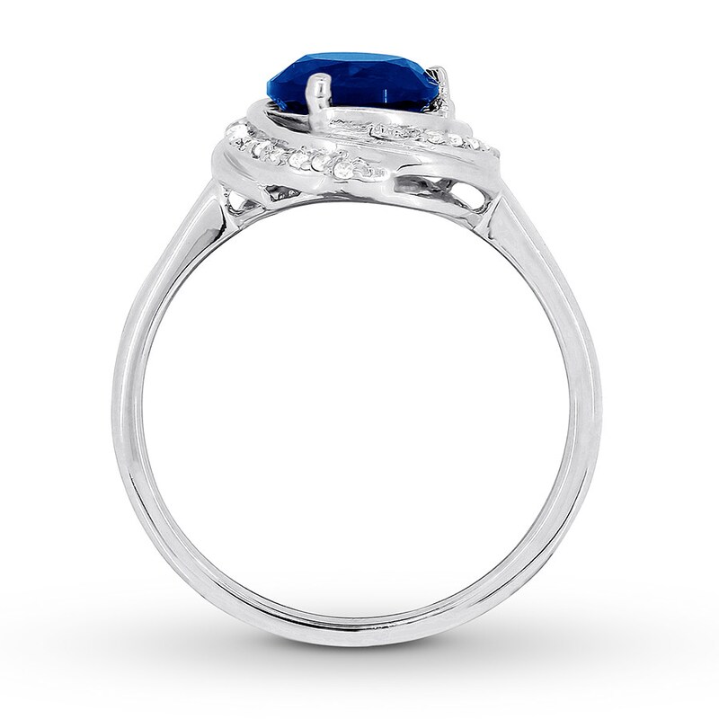 Lab-Created Sapphire Ring 1/10 ct tw Diamonds Sterling Silver