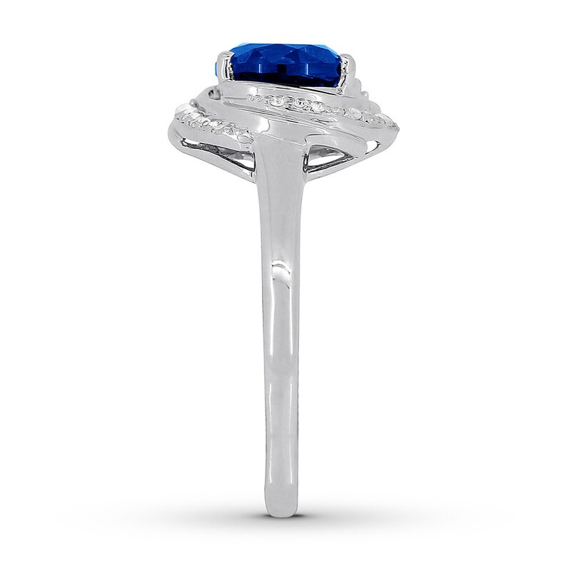 Main Image 3 of Lab-Created Sapphire Ring 1/10 ct tw Diamonds Sterling Silver