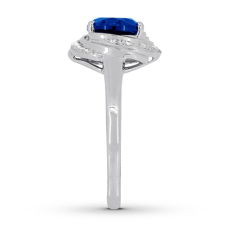 Lab-Created Sapphire Ring 1/10 ct tw Diamonds Sterling Silver