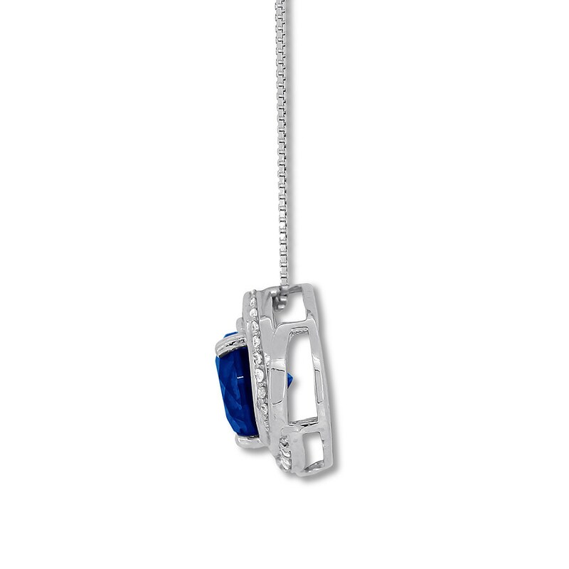 Main Image 2 of Lab-Created Sapphire Necklace with Diamonds Sterling Silver