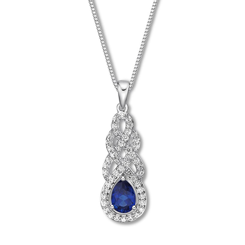 Blue & White Lab-Created Sapphire Necklace Sterling Silver