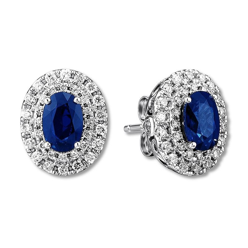 Natural Sapphire Earrings 3/8 ct tw Diamonds 14K White Gold