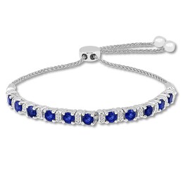 Lab-Created Sapphire Bracelet 1/8 cttw Diamonds Sterling Silver
