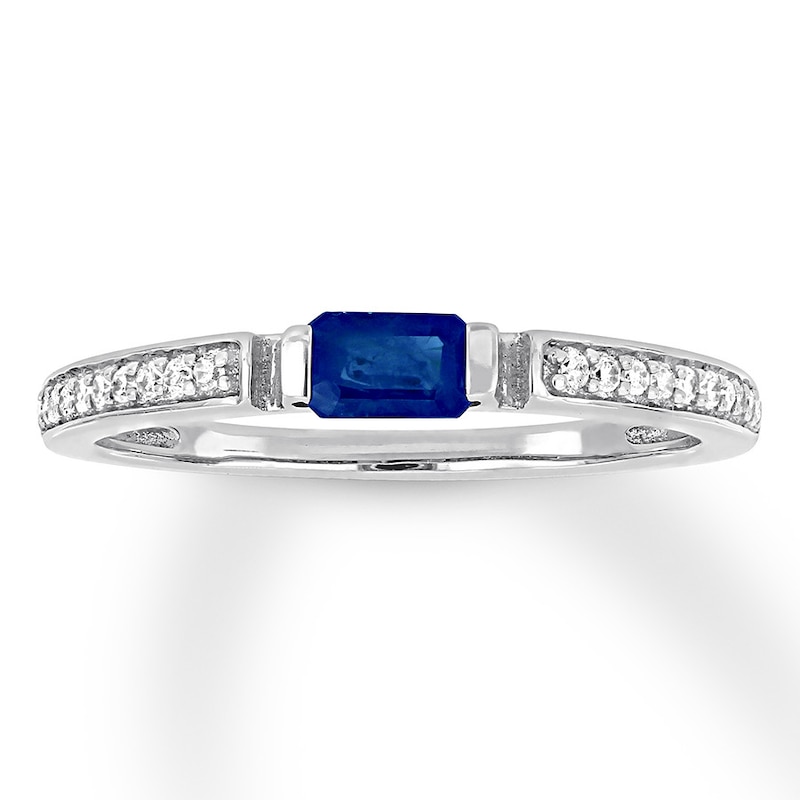 Natural Sapphire Ring 1/10 ct tw Diamonds 10K White Gold