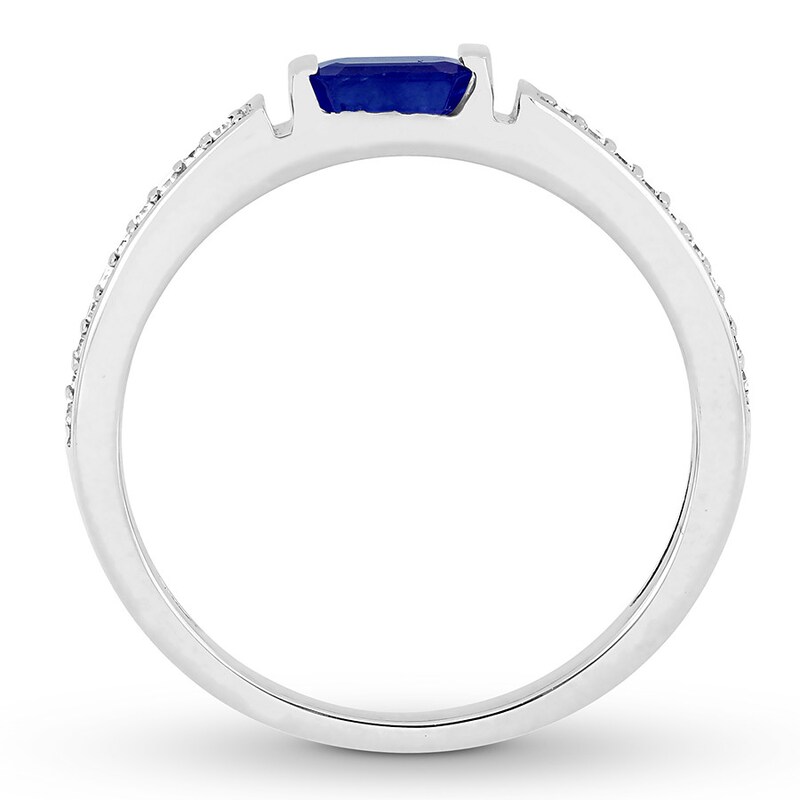 Natural Sapphire Ring 1/10 ct tw Diamonds 10K White Gold