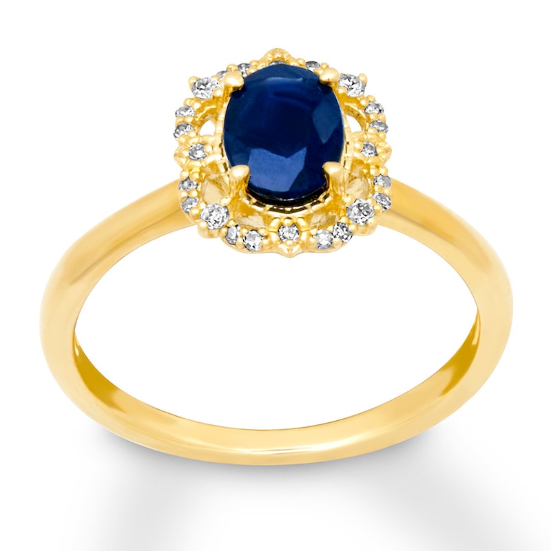 Natural Sapphire Ring 1/10 ct tw Diamonds 10K Yellow Gold