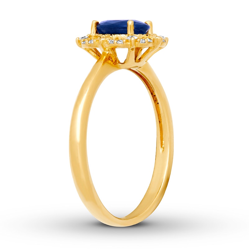 Main Image 4 of Natural Sapphire Ring 1/10 ct tw Diamonds 10K Yellow Gold