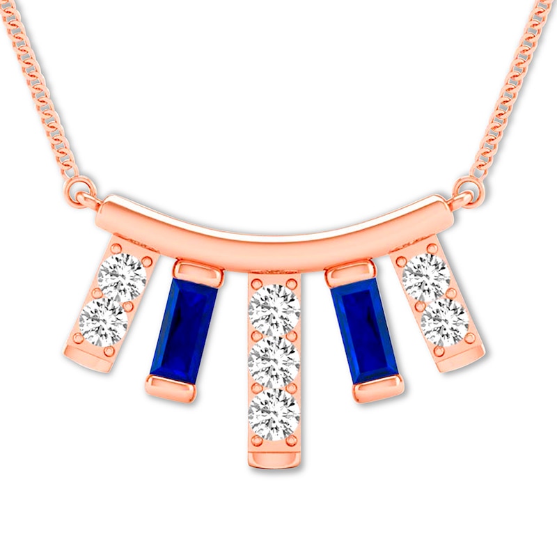 Natural Sapphire Necklace 1/10 ct tw Diamonds 10K Rose Gold