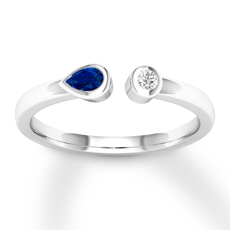 Natural Sapphire & Diamond Ring 10K White Gold