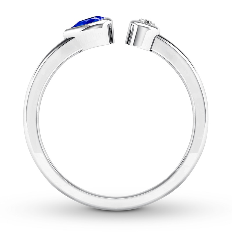 Natural Sapphire & Diamond Ring 10K White Gold