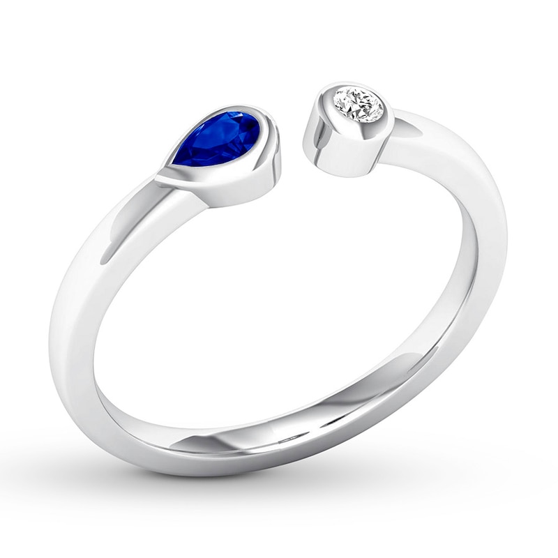 Natural Sapphire & Diamond Ring 10K White Gold