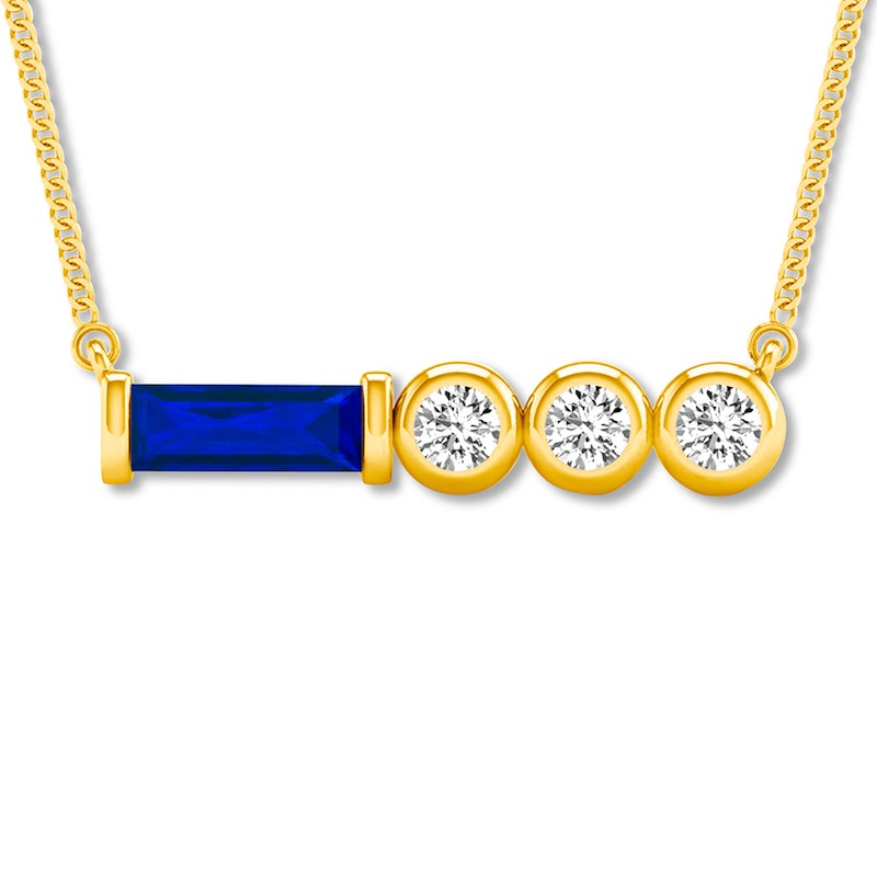 Natural Sapphire Necklace 1/10 ct tw Diamonds 10K Yellow Gold