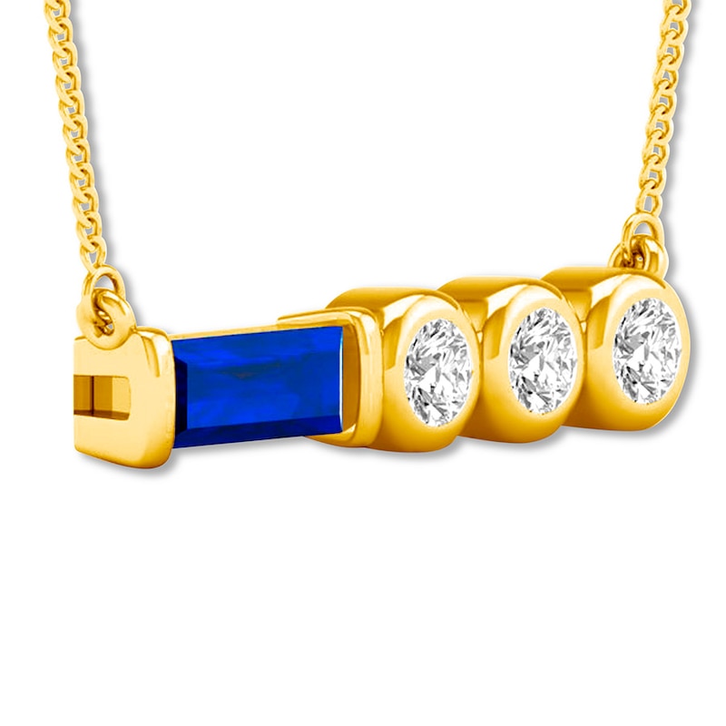 Main Image 2 of Natural Sapphire Necklace 1/10 ct tw Diamonds 10K Yellow Gold
