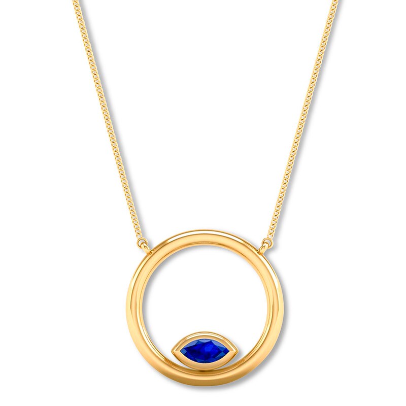 Main Image 1 of Natural Sapphire Circle Necklace Marquise 10K Yellow Gold