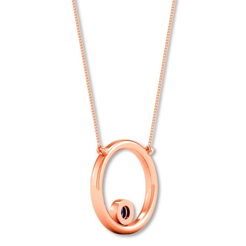 Natural Sapphire Circle Necklace 10K Rose Gold
