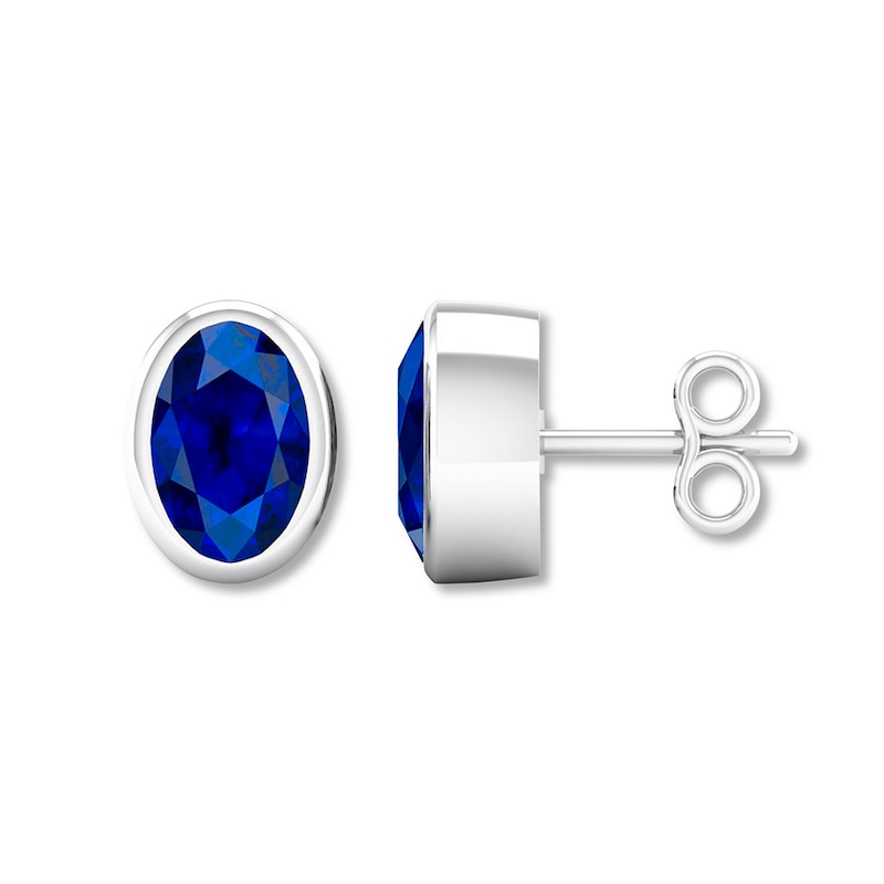 Natural Sapphire Earrings Oval Bezel-set 10K White Gold