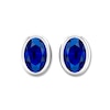Natural Sapphire Earrings Oval Bezel-set 10K White Gold