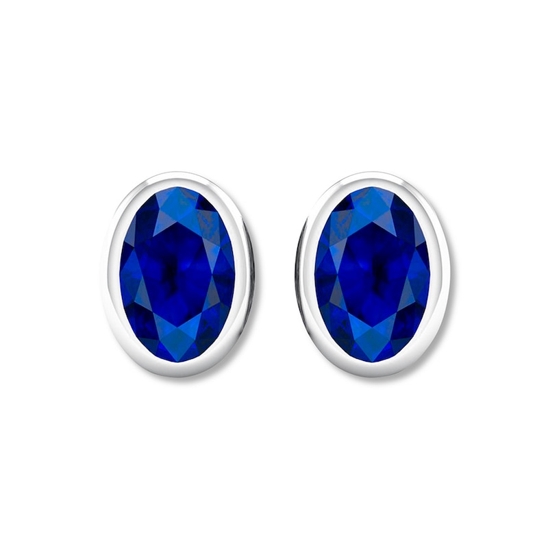 Natural Sapphire Earrings Oval Bezel-set 10K White Gold