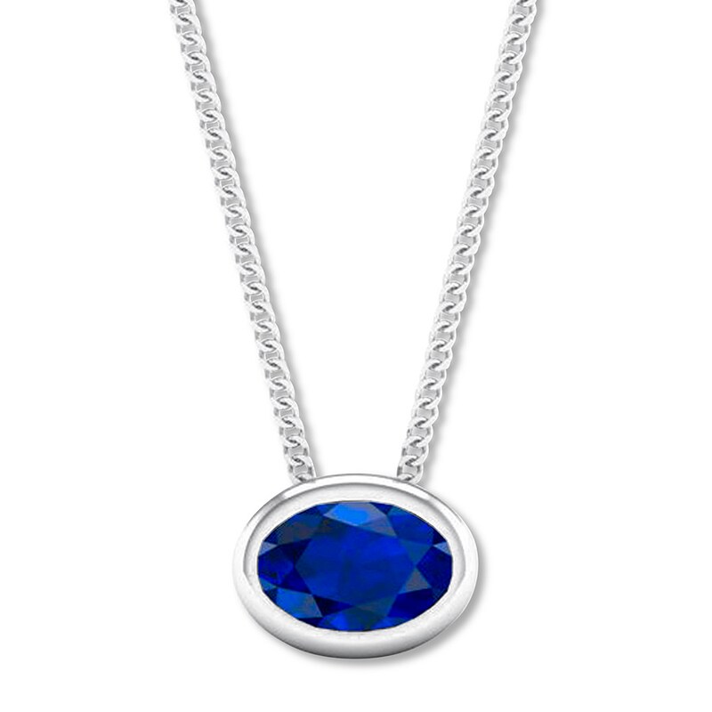 Main Image 1 of Natural Sapphire Bezel-Set Necklace 10K White Gold