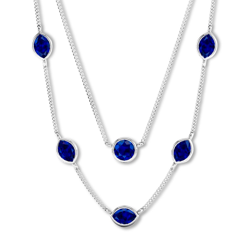 Natural Sapphire Necklace Bezel-Set 10K White Gold