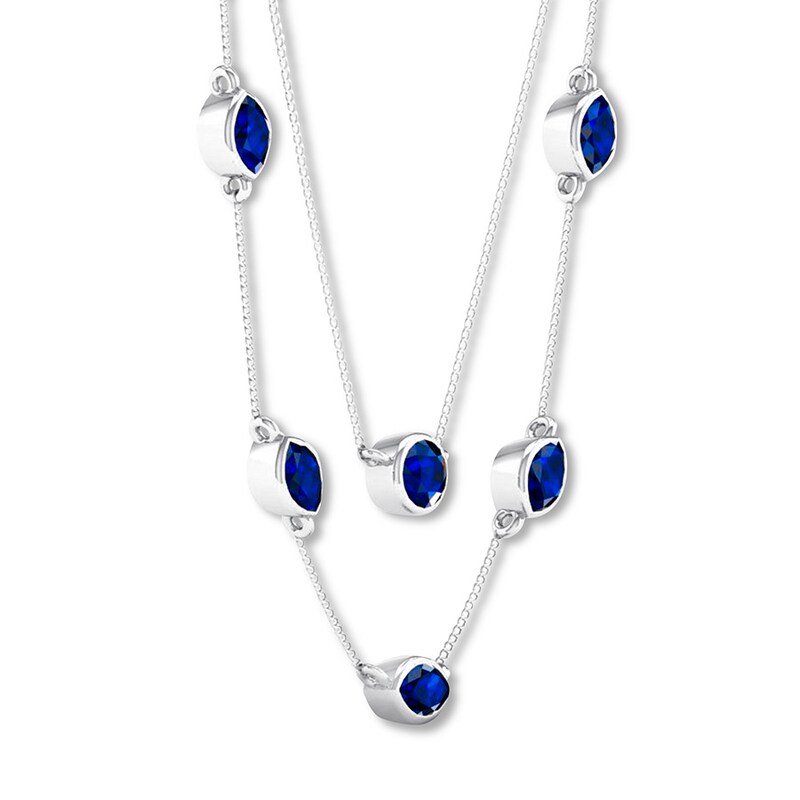 Natural Sapphire Necklace Bezel-Set 10K White Gold