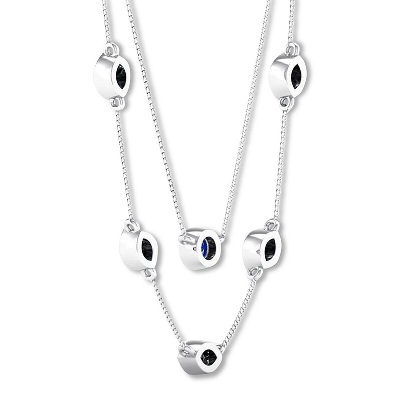 Natural Sapphire Necklace Bezel-Set 10K White Gold