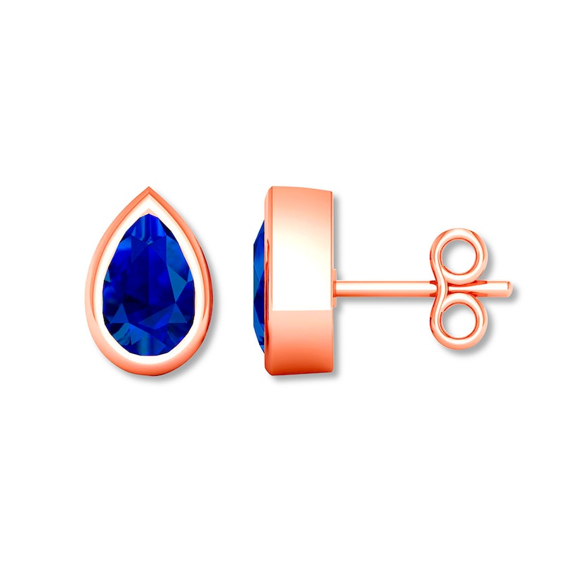 Main Image 1 of Natural Sapphire Earrings Pear-shaped Bezel-set 10K Rose Gold
