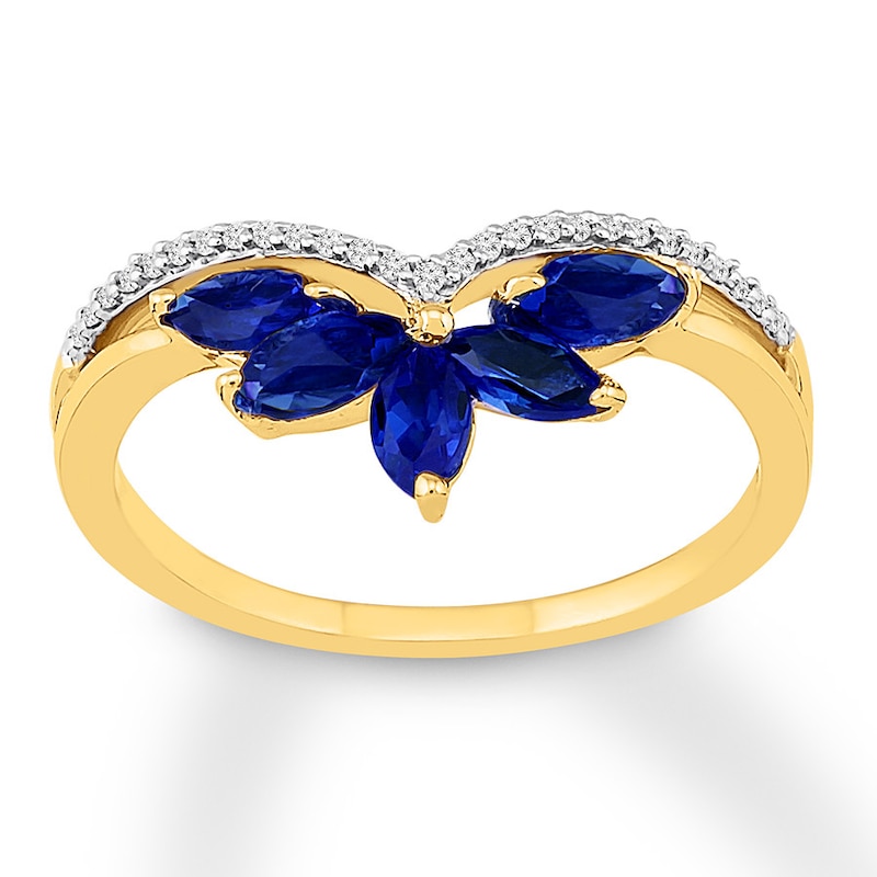 Main Image 1 of Lab-Created Sapphire Ring 1/15 ct tw Diamonds 10K Yellow Gold