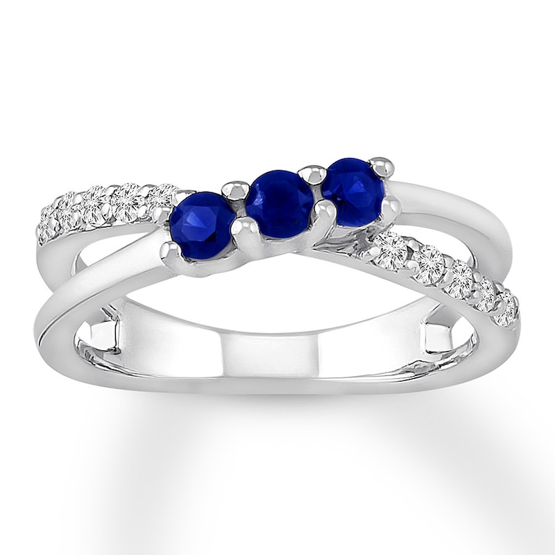 Natural Sapphire Ring 1/15 ct tw Diamonds 10K White Gold