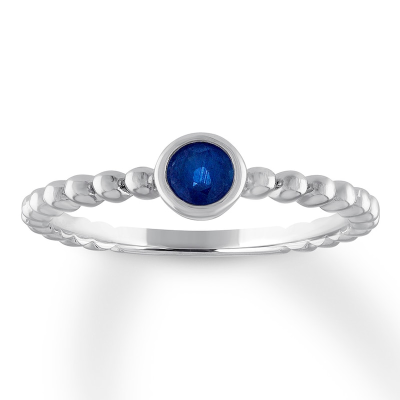 Natural Sapphire Ring Bezel-set Round 10K White Gold