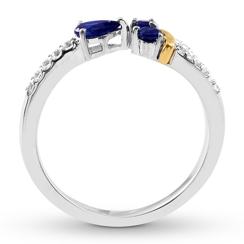 Natural Sapphire Ring White Topaz Sterling Silver/10K Yellow Gold