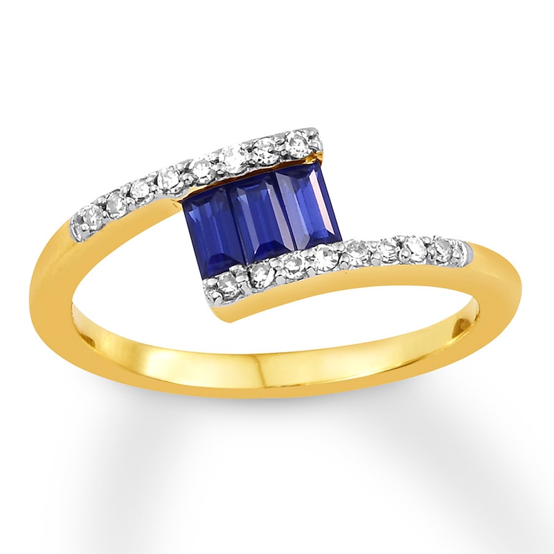 Lab-Created Sapphire Ring 1/8 ct tw Diamonds 10K Yellow Gold with 360