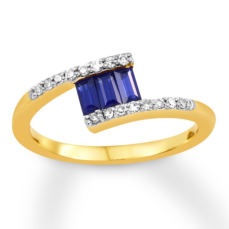 Lab-Created Sapphire Ring 1/8 ct tw Diamonds 10K Yellow Gold