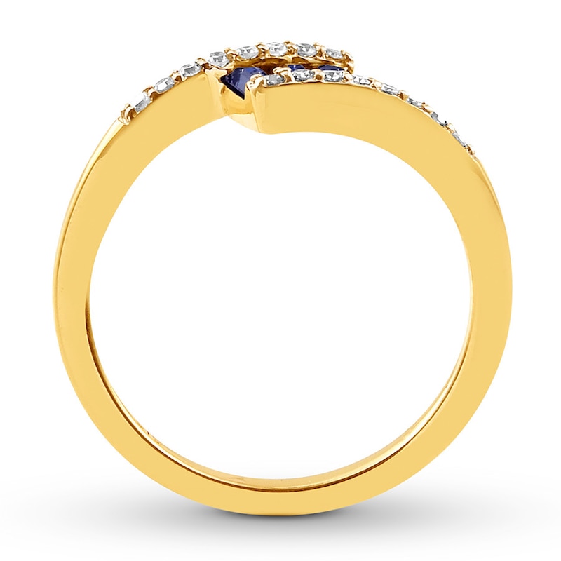 Lab-Created Sapphire Ring 1/8 ct tw Diamonds 10K Yellow Gold