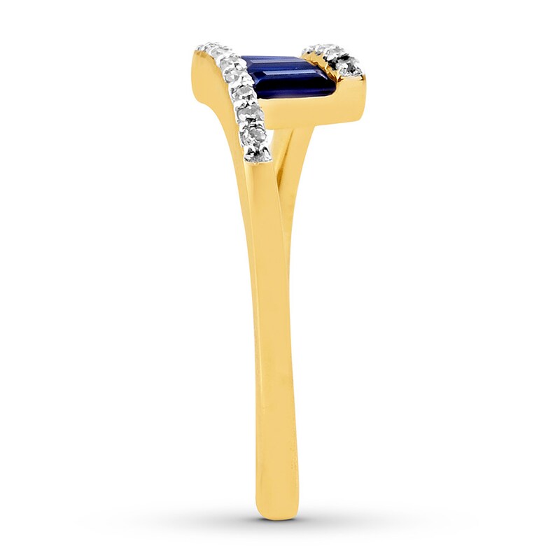 Lab-Created Sapphire Ring 1/8 ct tw Diamonds 10K Yellow Gold