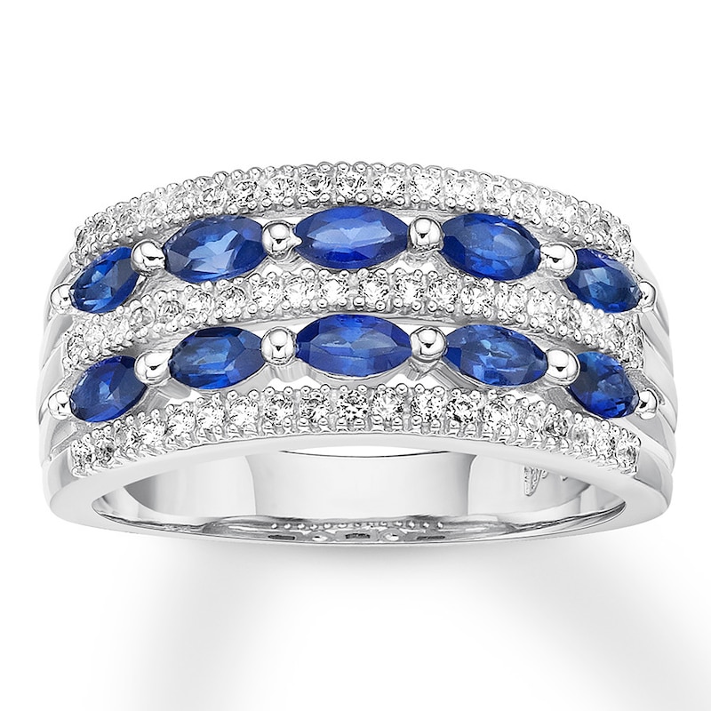 Lab-Created Blue & White Sapphire Ring 10K White Gold
