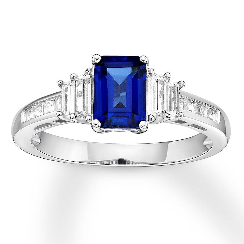 Blue & White Lab-Created Sapphire Ring 10K White Gold