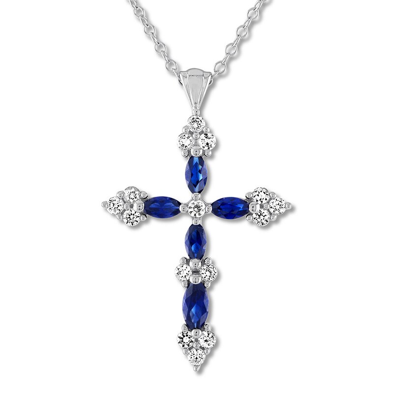 Blue White Lab Created Sapphire Cross Necklace 10k Gold Jared - White Sapphire Cross Pendant Blue White Lab Created Sapphire Cross Necklace 10k Gold Jared - White Sapphire Cross Pendant