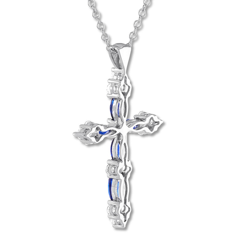 Blue & White Lab-Created Sapphire Cross Necklace 10K White Gold