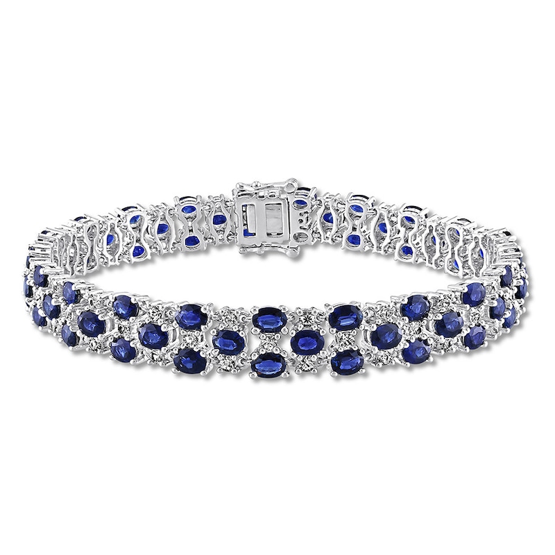 Main Image 1 of Natural Blue and White Sapphire Bracelet 14K White Gold