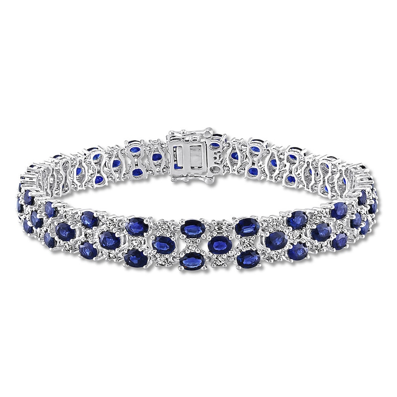 Natural Blue and White Sapphire Bracelet 14K White Gold