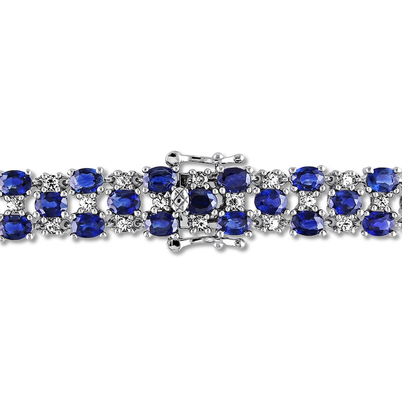 Natural Blue and White Sapphire Bracelet 14K White Gold