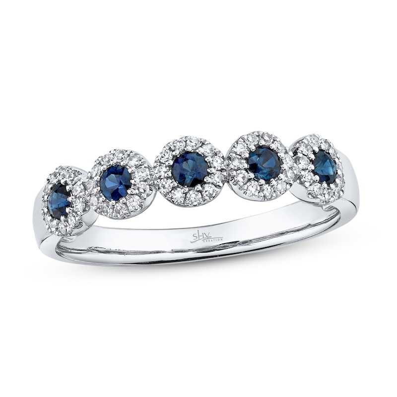 Main Image 1 of Shy Creation Sapphire Ring 1/8 ct tw Diamonds 14K White Gold SC55003012