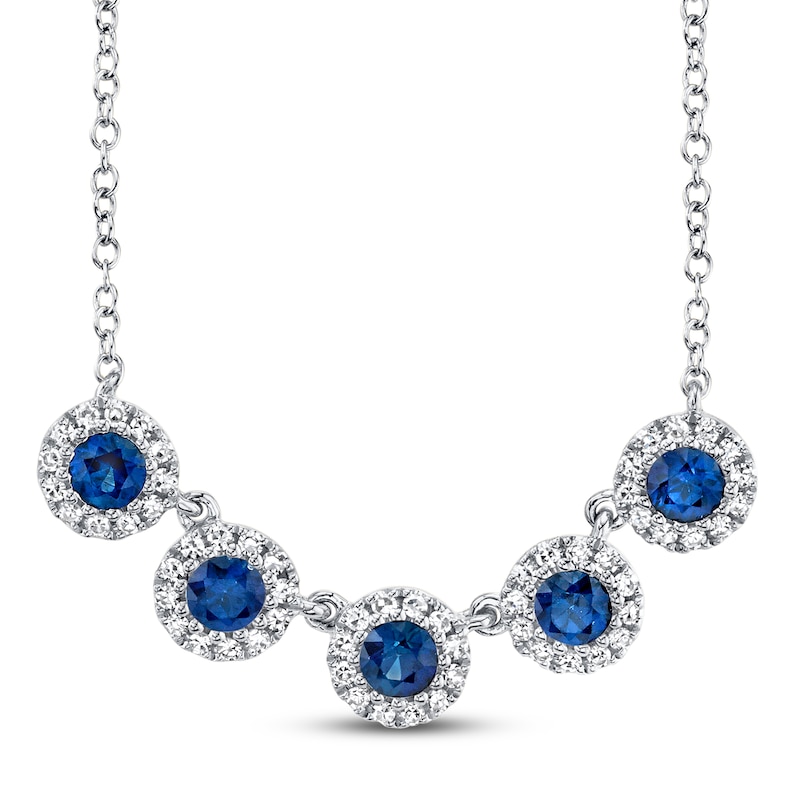 Shy Creation Sapphire Necklace 1/8 cttw Diamonds 14K White Gold SC55004741V2
