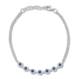 Shy Creation Sapphire Adjustable Bracelet 1/5 cttw Diamonds 14K White Gold SC55005033