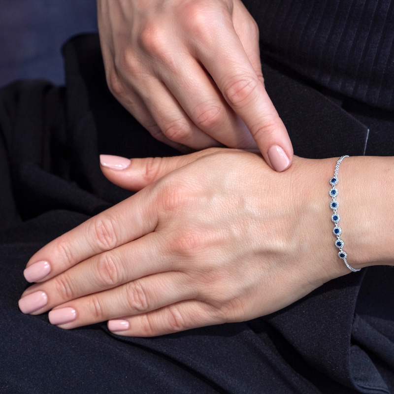 Main Image 4 of Shy Creation Sapphire Adjustable Bracelet 1/5 cttw Diamonds 14K White Gold SC55005033