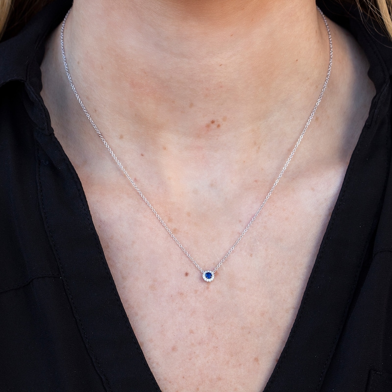Main Image 4 of Shy Creation Sapphire Necklace with Diamonds 14K White Gold SC55002751